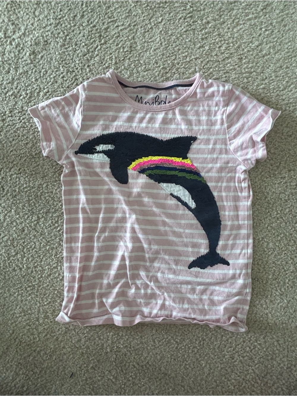 Mini Boden Pink Striped flip sequin Dolphin Tee for Kids
